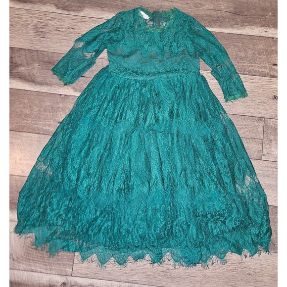 Trish Scully Lace Emerald Green Dress Bella Rafaela Size 14 - Picture 4 of 10